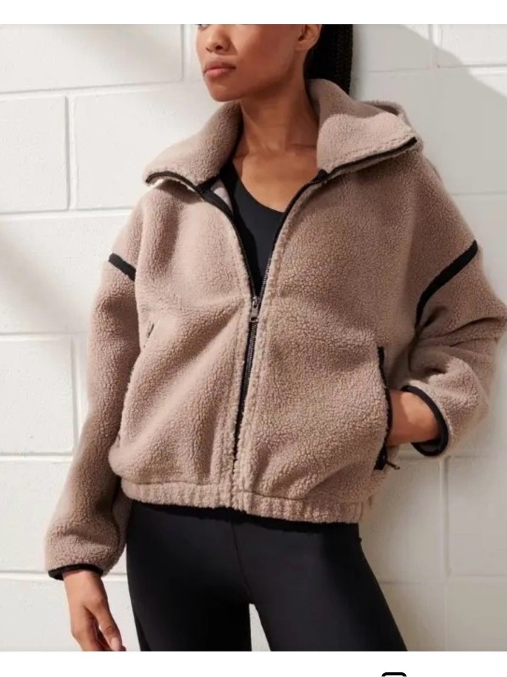 Abercrombie & Fitch YPB neoWarm Faux Shearling Taupe Sherpa Zip Jacket